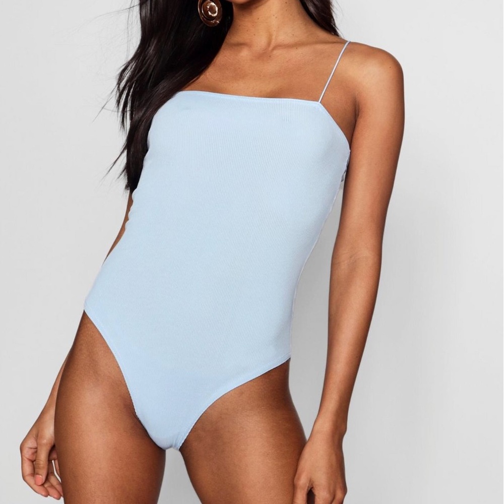 Blue Ribbed Bodysuit